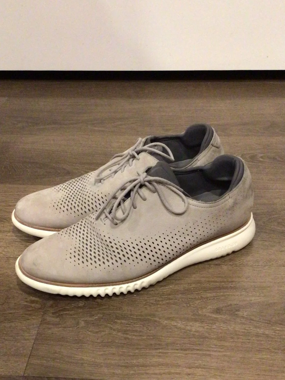 Cole Haan Gray Laser Wingtip Perforated Lace-Up 2.0 Zero Grand Oxfords